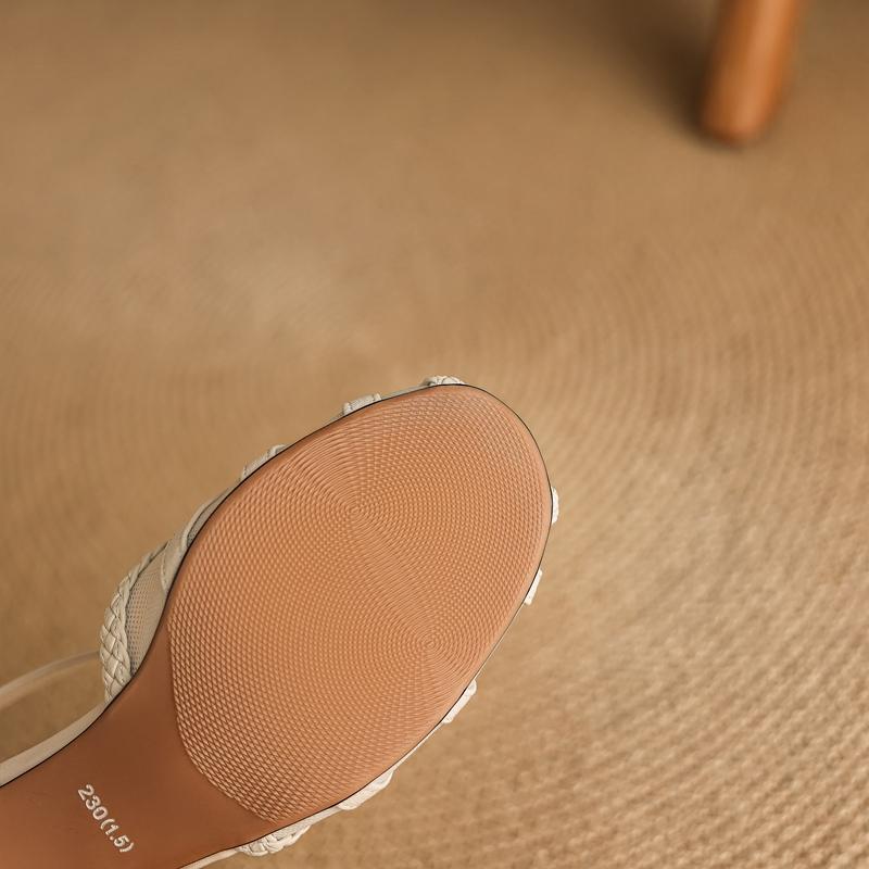 Fashion Women's new summer leather cowhide mesh elastic band breathable hollow out middle heel bag with toe cap Roman sandals