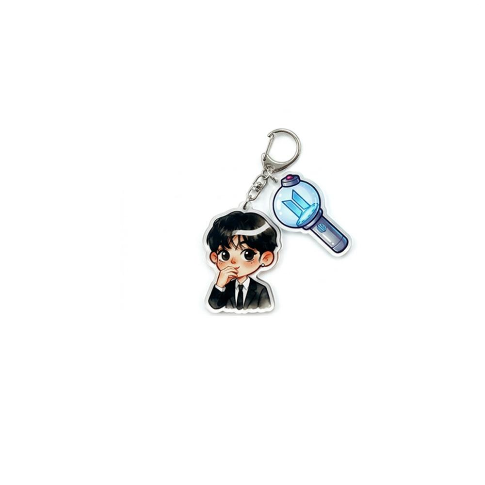 BTS Cute Keychain, Bangtan Boys Suit Cartoon Figure Keyring with Lightstick Charm, Kpop Idol Cartoon Bag Pendant for ARMY Fans