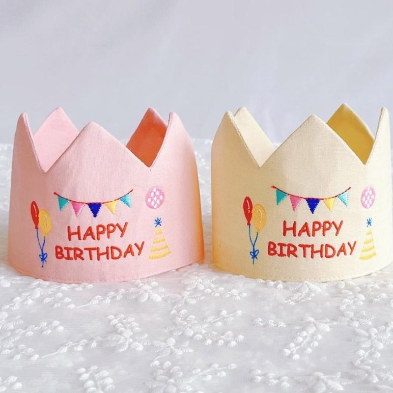Handmade Birthday Crowned Hat For Baby First Birthday Party Photography Soft Cloth Embroidered Keepsake Accessory