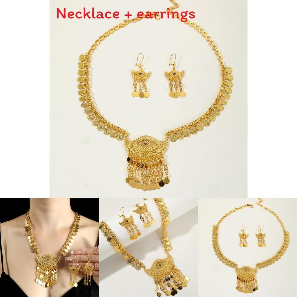Exaggerated Style Gold Alloy Jewelry Set With Coin Pendant And Drop Earrings For Fashion Lovers