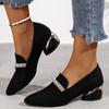 Pointed Toe Crystal Women Loafers Shoes Chunky Suede Mid Heels Casual Shoes Autumn New Brand Walking 2024 Cozy Zapatos Mujer