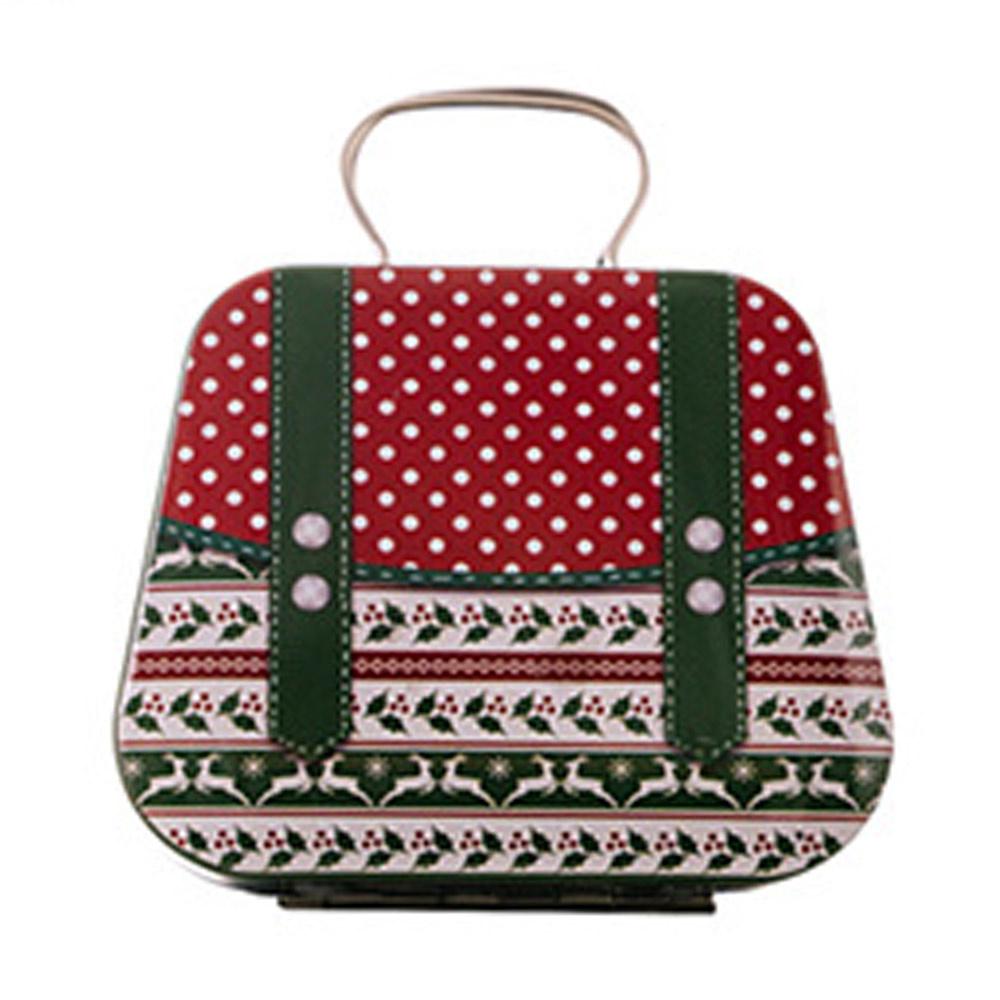 Christmas Tin Gift Box Mini Handbag Design Candy Container for Kids/Portable Cookie Storage/Holiday Decoration