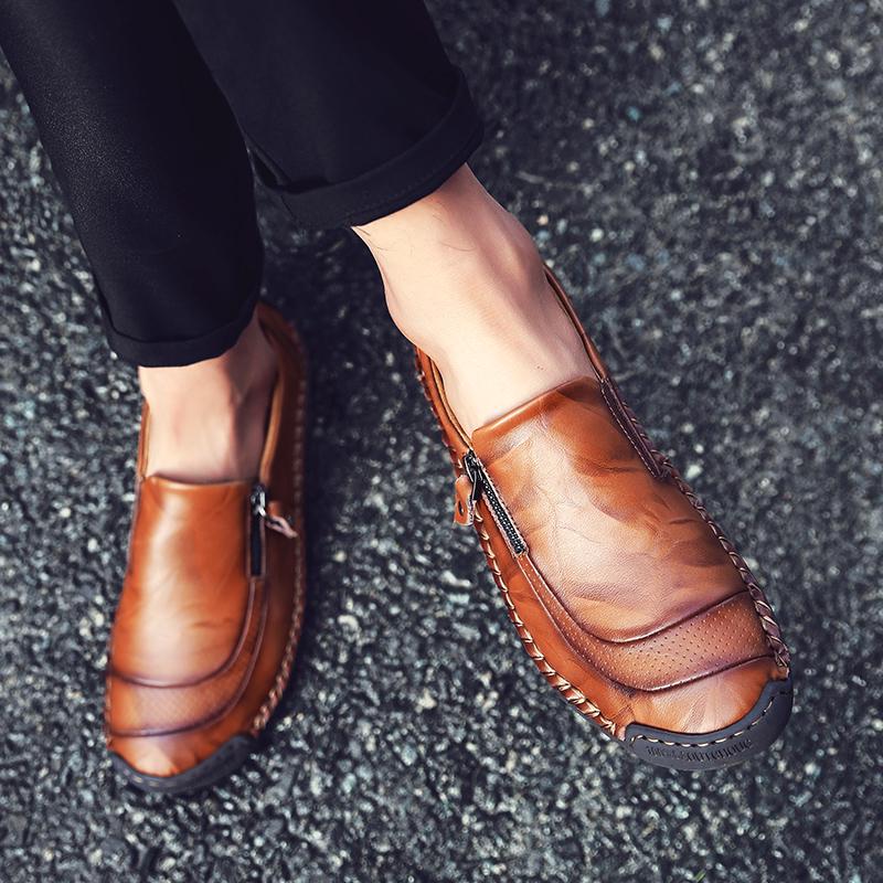 Mocassini semplici fatti a mano da uomo, scarpe da guida comode, scarpe casual, scarpe in pelle di grandi dimensioni per uomo, over size