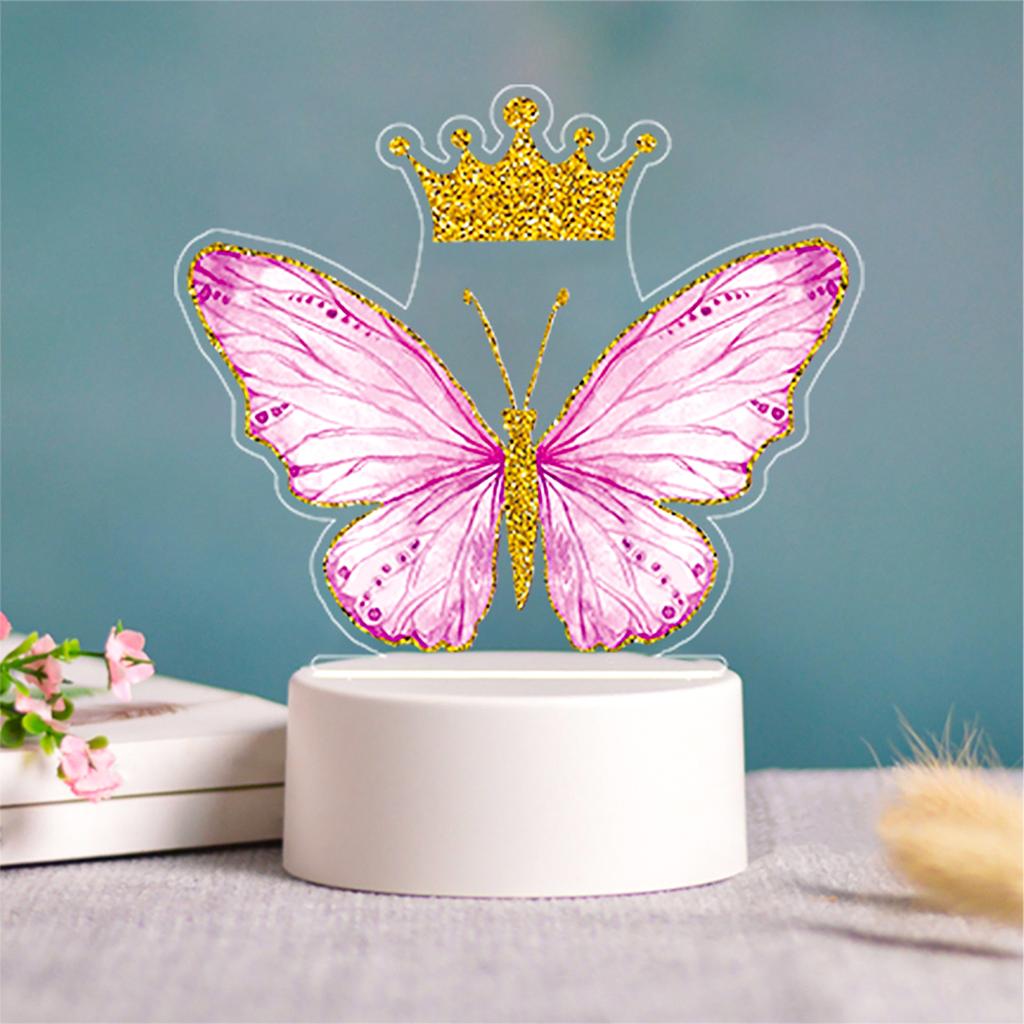 Pink Purple Butterfly Acrylic Sign Light LED With Crown Butterfly Night Light Lamp Decor Birthday Party Room Christmas Gift