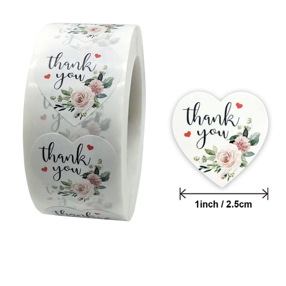 50pcs Heart Thank You Stickers1inch Floral Seal Labels Cute Paper Stickers for Wedding Party cards envelope Stationery Stickers