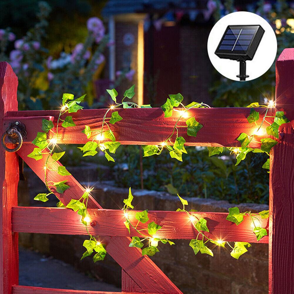 10M 100LED Green Leaf Rattan Artificial Ivy Garland Fake Leaf Plants Vine Garland String Solar Light Wedding Party Christmas Holiday Decoration