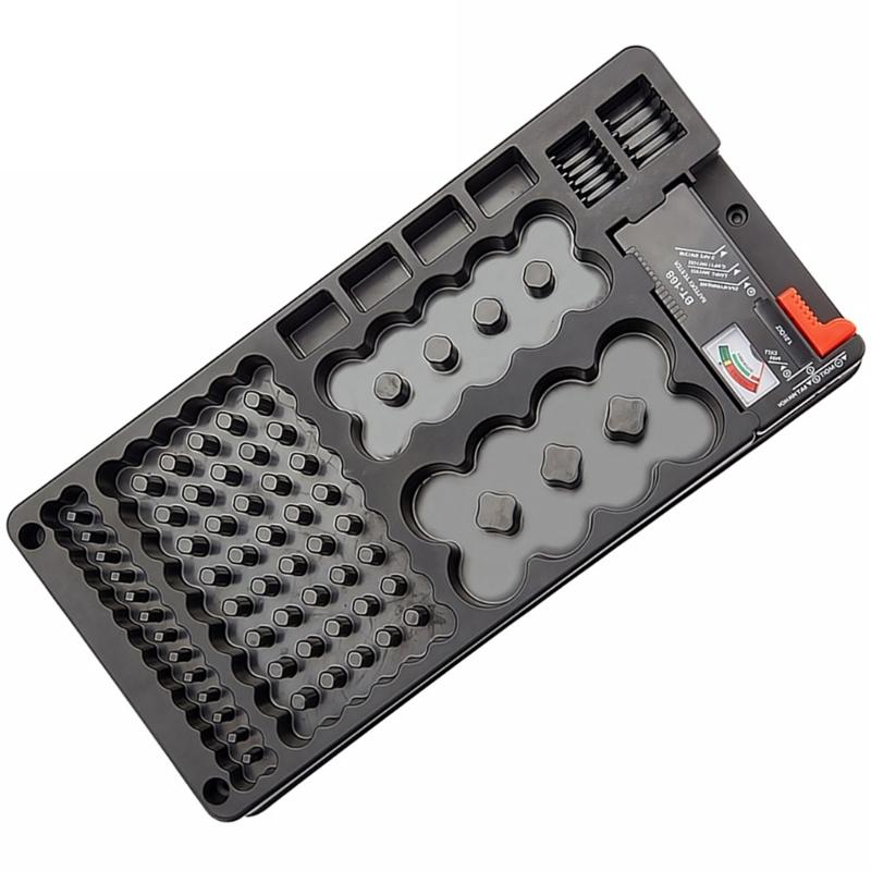 Battery Storage Box Featuring Integrated Power Tester Adjustable Partitions 116 Grid Transparent Cover