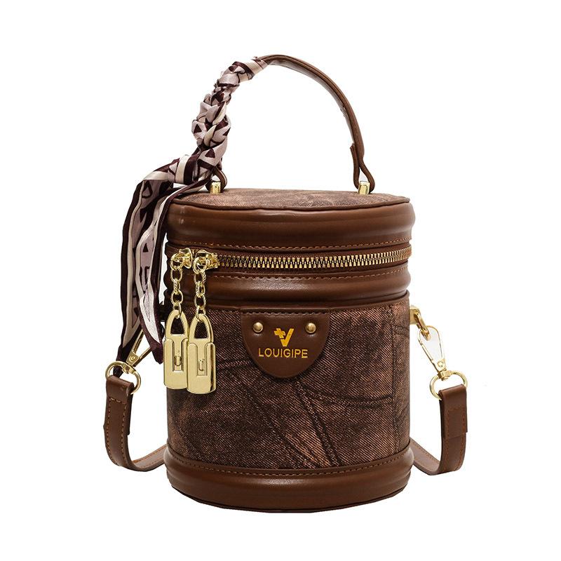

Direct batch cylinder retro portable small bag women s new autumn and winter fashion casual bucket bag messenger sheet коричневый