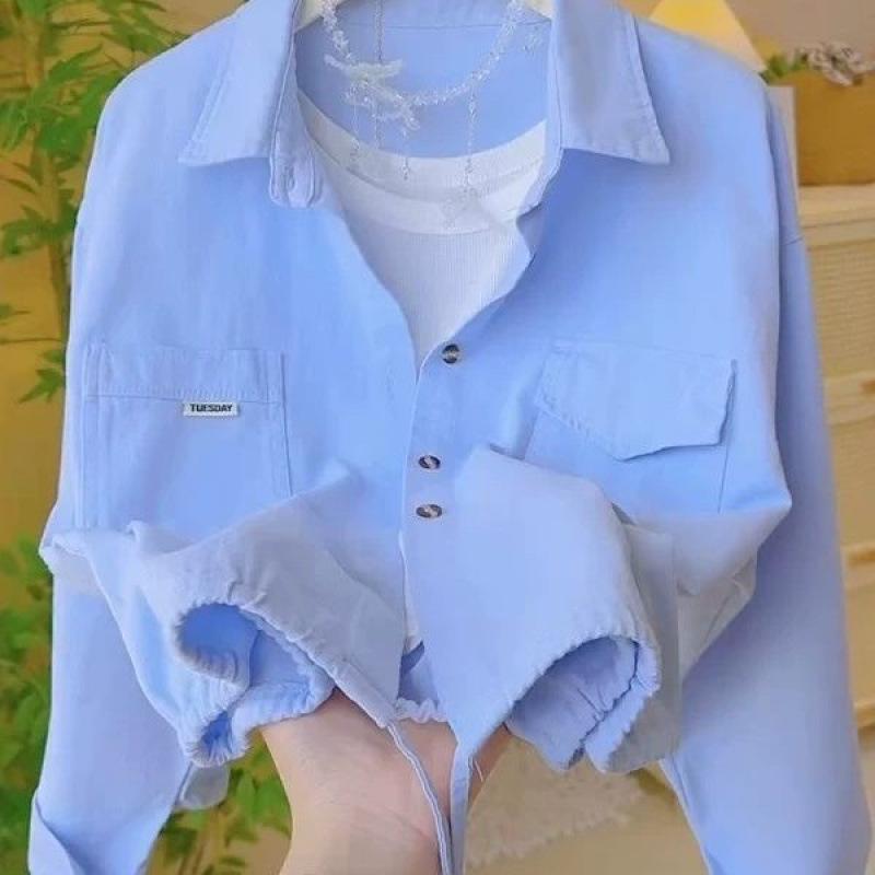 Women s Spring/Summer 2026 Pink Polo Collar Short Shirt Jacket M синий