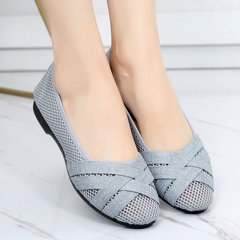 

Fashion Zapatos De Mujer Women Fashion Plus Size Hollow Out Breathable Slip on Flat Shoes Lady Casual Grey Comfort Loafers & Flats 35