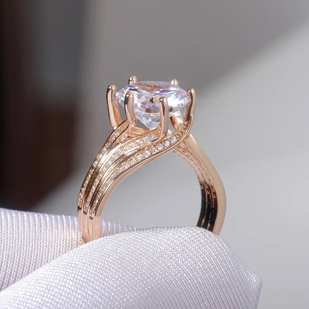 Gorgeous Solitaire Zirconia Bridal Wedding Rings Gold Color Engagement Party Brilliant Women Jewelry
