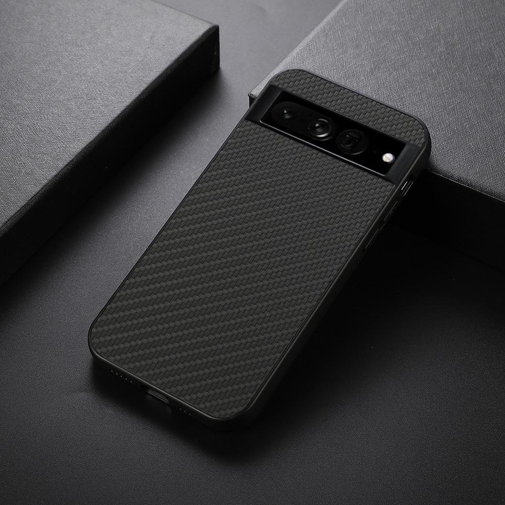 

For Google Pixel 7 Pro 5G Shockproof Carbon Fiber PU Leather Coated Hybrid Mobile Phone Case Cover Black