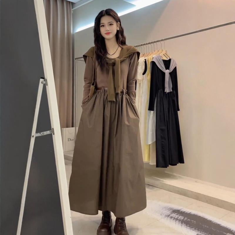 Early autumn Korean wear with a whole set of black dresses, children's autumn clothes, new popular long dresses