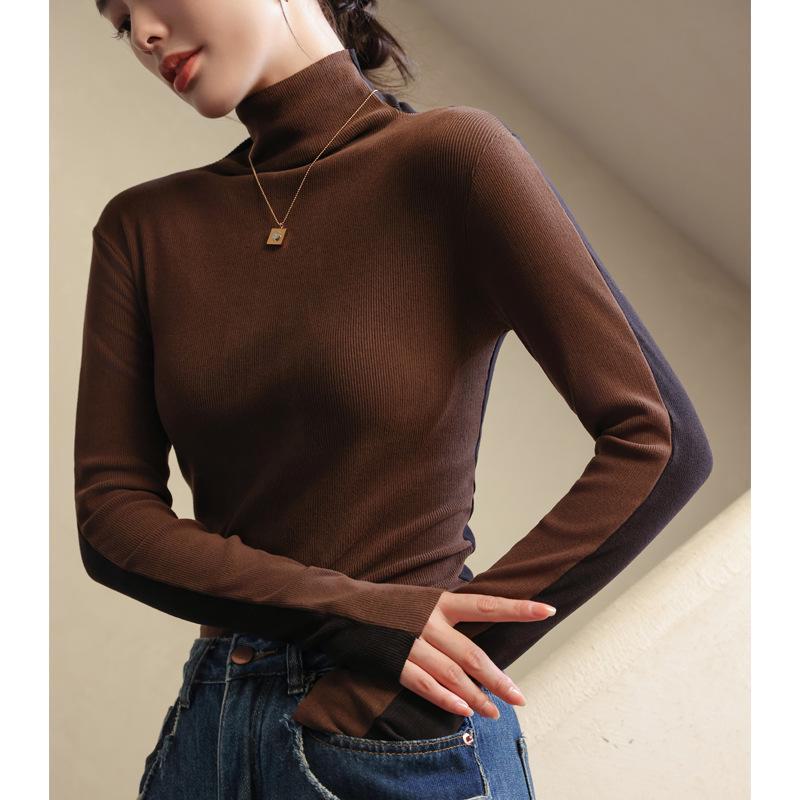 

Женский топ Dual-Wear с высоким воротником и длинными рукавами в цветных блоках для осени и зимы XL