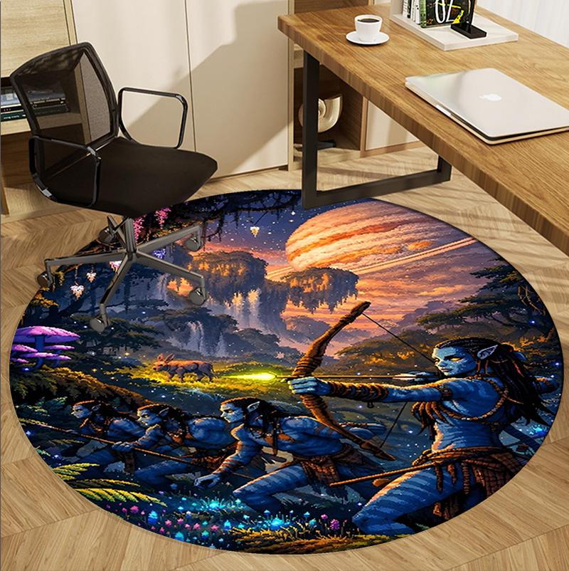 Avatar Pattern Round Rug, Indoor/Outdoor Mat, for Picnic, Gameroom, Bedroom, Office, Living Room, Home Decor Carpet, Birthday Gift