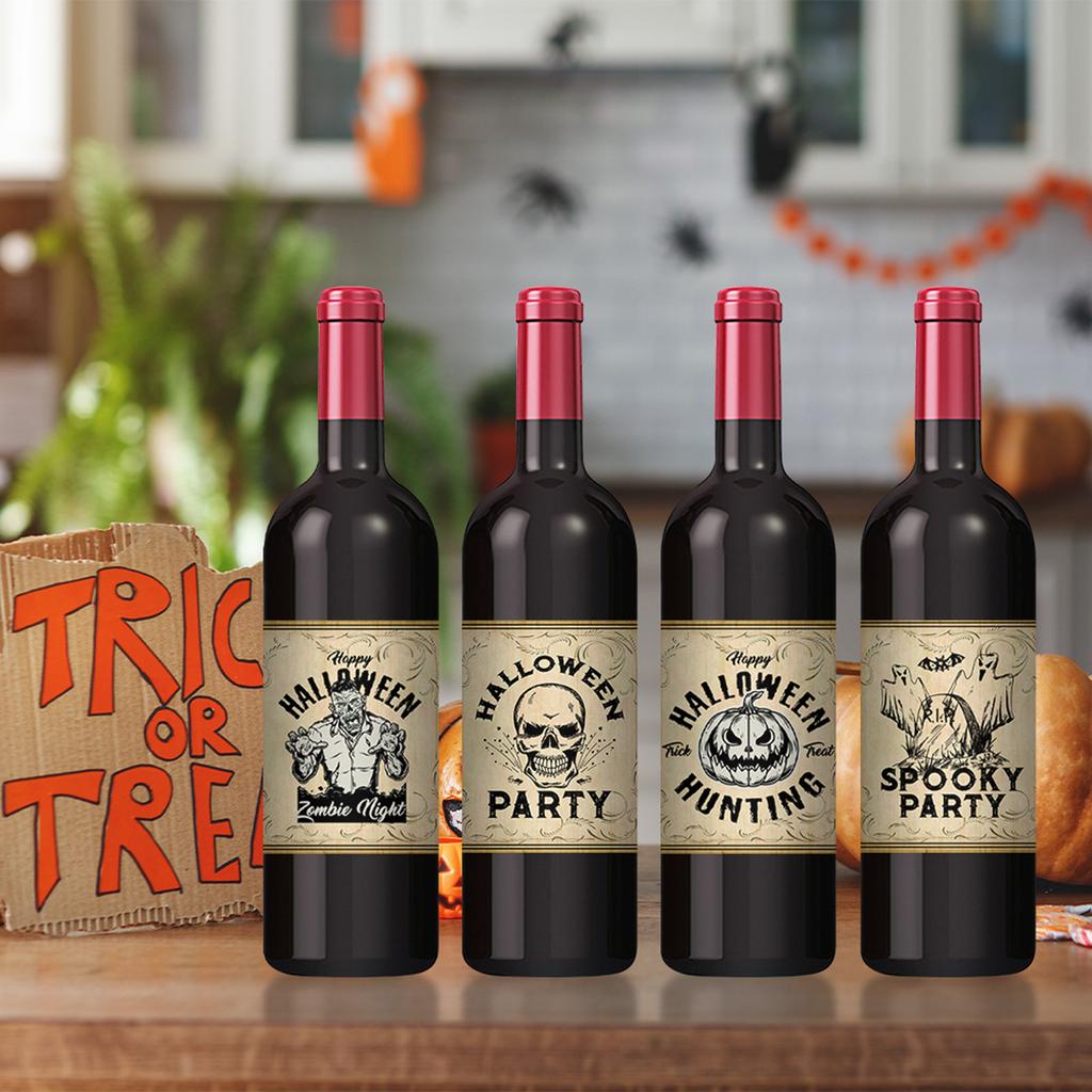 Pack of 12 Halloween Wine Bottle Stickers Vintage Apothecary Design Waterproof Paper for Party Decor