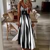 Women Casual Strap V Neck Striped Printed One Piece Dress
