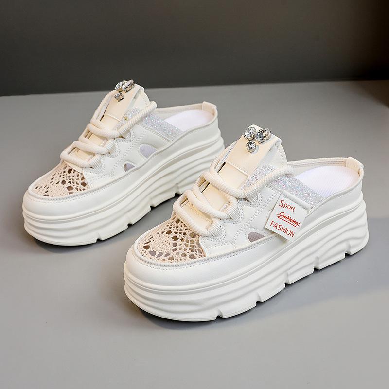 W Thick Sole Heightening Half Drag Summer Hollow Thick Sole Casual Shoes Slippers Sandals