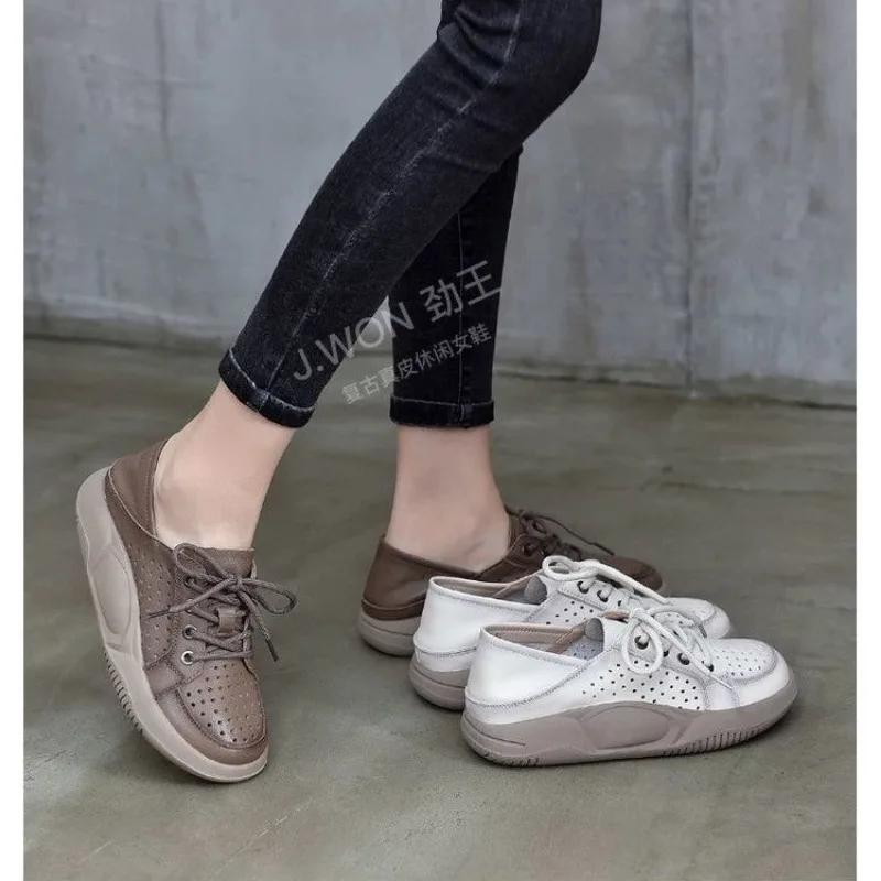 Fashion 2025 Fashion Ladies Shoes Front Lace-up Women's Vulcanize Shoes New Hollow Out Light Comfortable Best Seller Casual Flat Shoes