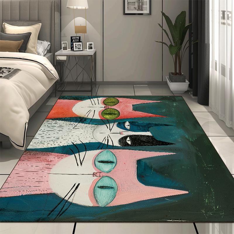 Cute Cat Cartoon Rug Children's Bedroom Decoration Large Area Carpet Modern Living Room Sofa Non-slip Mat Lounge Rug Washable