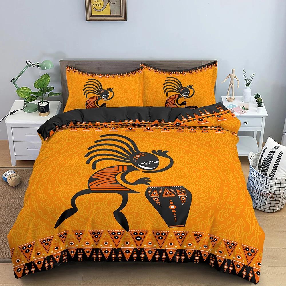 Afrikanisches Ethno-Bettwäsche-Set Orange Böhmischer Stil Bettbezug King Queen Vintage Frau Polyester Bettdeckenbezug für Teenager Erwachsene
