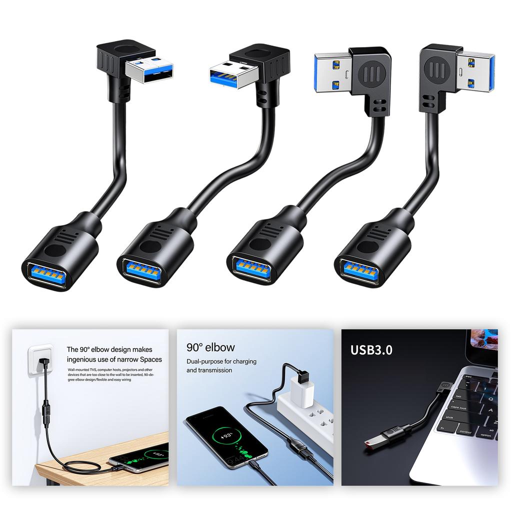 90 Degree USB3.0 Extension Cable Portable Male to Female Extender Cord Support 5Gbps Data for USB Fan/Printer/Lamp