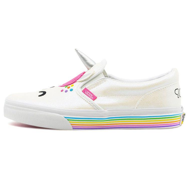 Vans Slip-On Leather Casual Low-Top Skate Shoes Women sneaker White Multicolor VN0A54EX2JQ