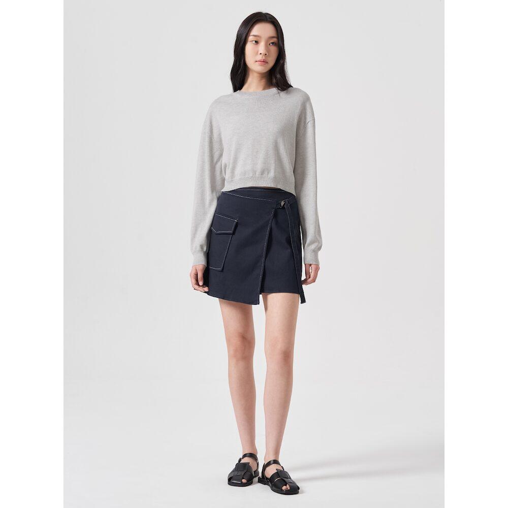 8SECONDS Crop Round Neck Pullover Light Gray