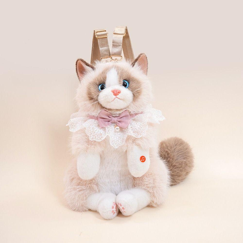 Cute Simulated Puppet Cat Backpack Super Realistic Animals Plush Bag Birthday Gift