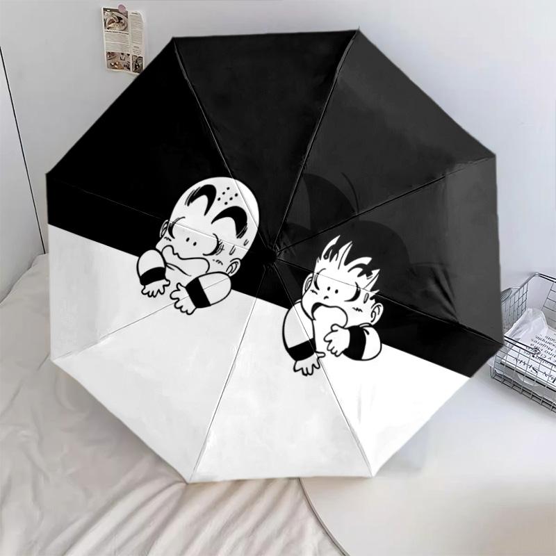 1 PC Automatic Folding Umbrella - Cute Cartoon Son Goku Pattern Portable Foldable Design With 8 Ribs Christmas Birthday Gifts