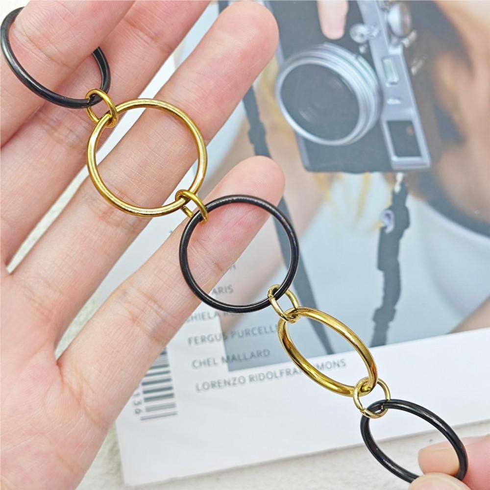 5PCS Black Gold Color Multiple Layers Rings Stackable Set Stainless Steel Interlocking Ring For Women INS Finger Jewelry Gifts