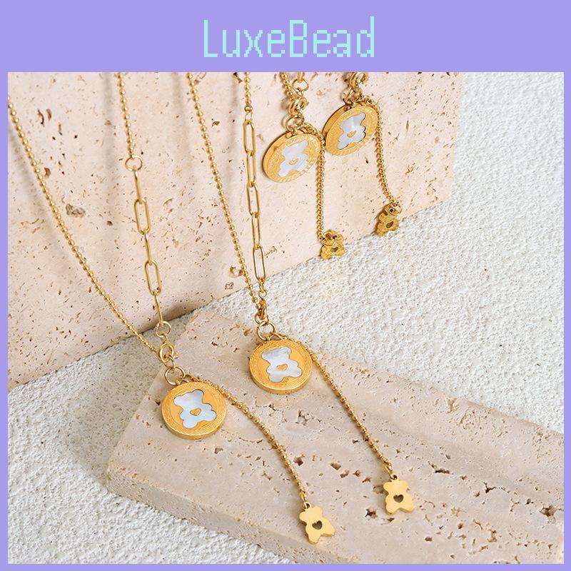 Entzückende Cartoon-Bären-Muschel-Quasten-Halskette für Damen aus Titanstahl