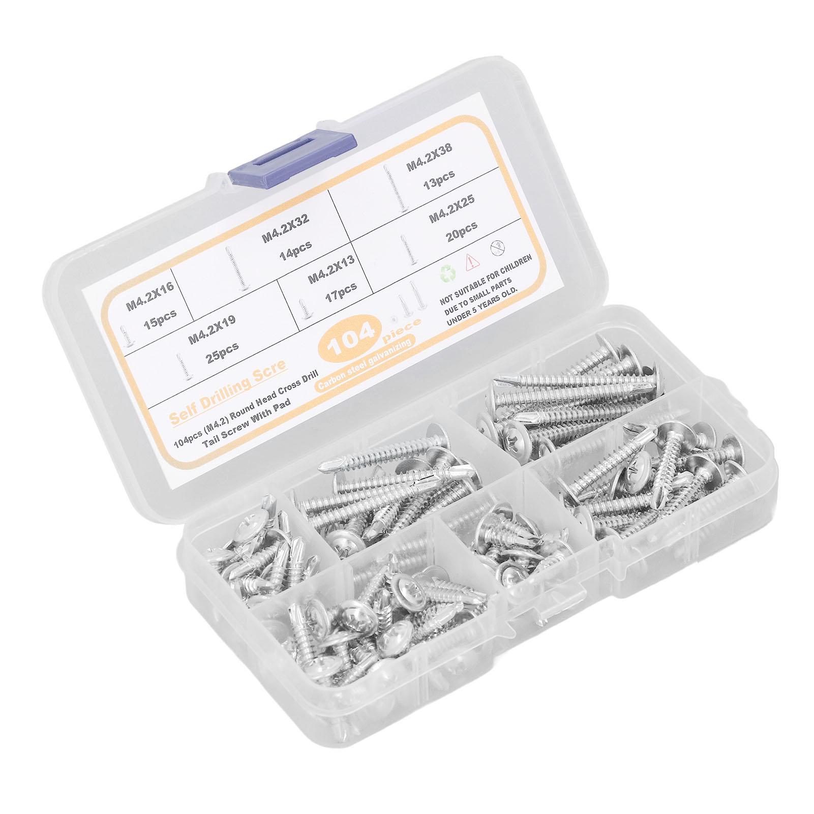 

104 шт. Саморезы самосверлящие M4.2 с крестовым шлицем и головкой с круглой шайбой из углеродистой стали самосверлящие винты для бытовой техники