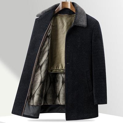 Chenille Coat for Middle-aged and Elderly Men, Removable Velvet Lining, Daddy's Thick Woolen Coat