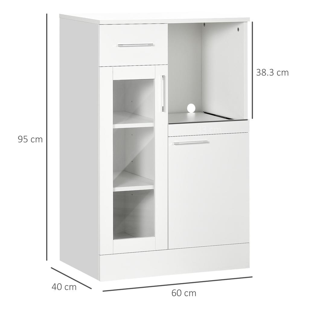 Modern Sideboard with Cupboards and Drawer In Wood and Glass, 60x40x95cm, White