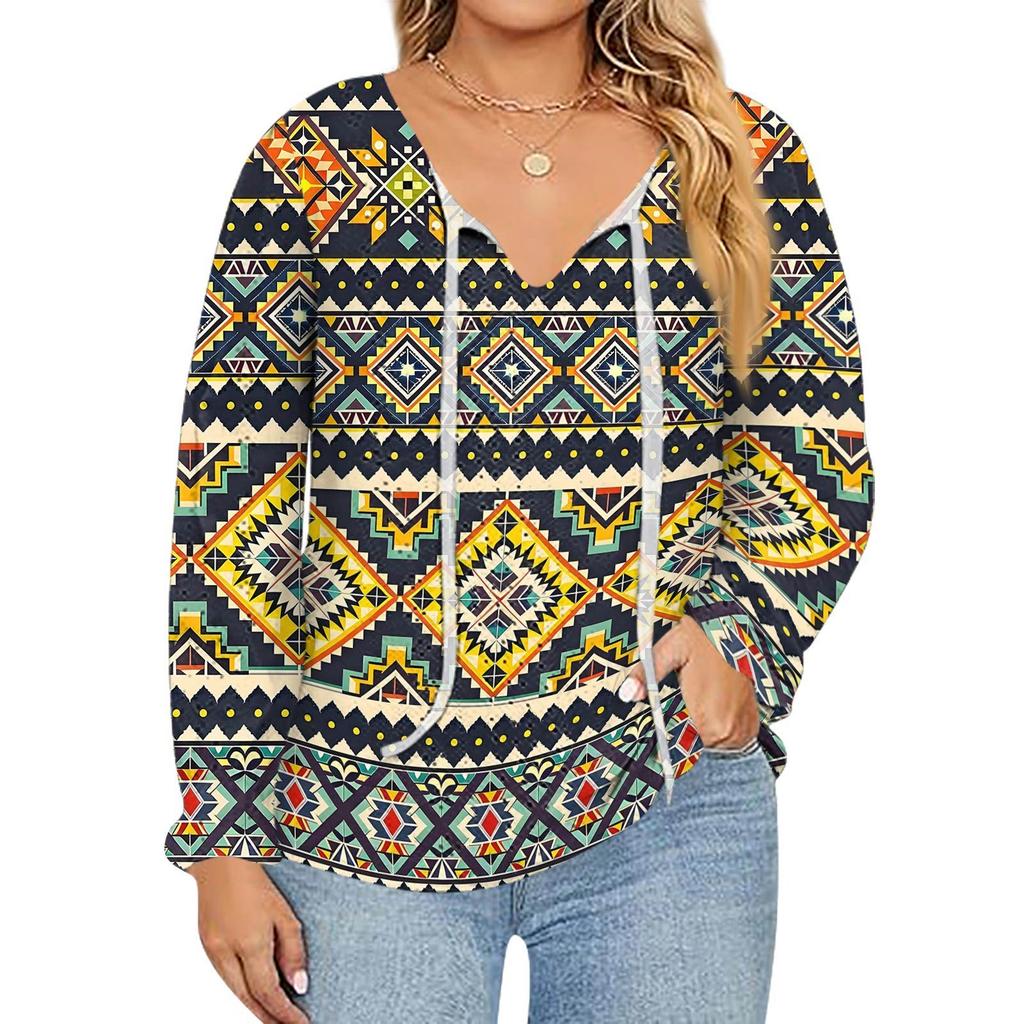 Women's Fashion Printed Casual V-Neck Long Sleeve Top