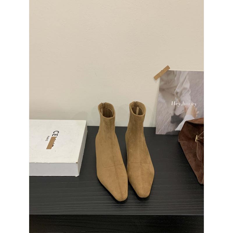 

2025 new autumn and winter pointed flat-bottomed short boots women s suede thin boots versatile elastic boots versatile short boots women 40 верблюд