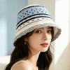 Wide Brim Crochet Panama Hat Breathable Beach Sun Hat Popular Striped Bucket Hat  Daily