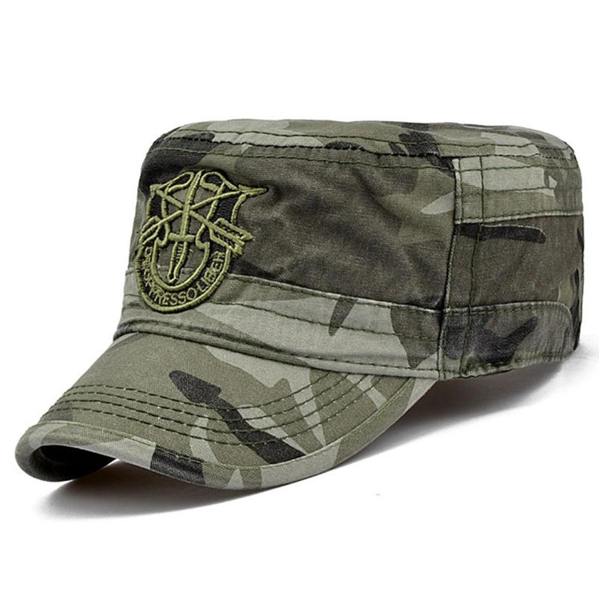 

Unisex Shield Embroidery Camouflage Military Cap Spring Autumn Outdoor Adjustable Casual Hats Men Flat Top Captain Military Caps
