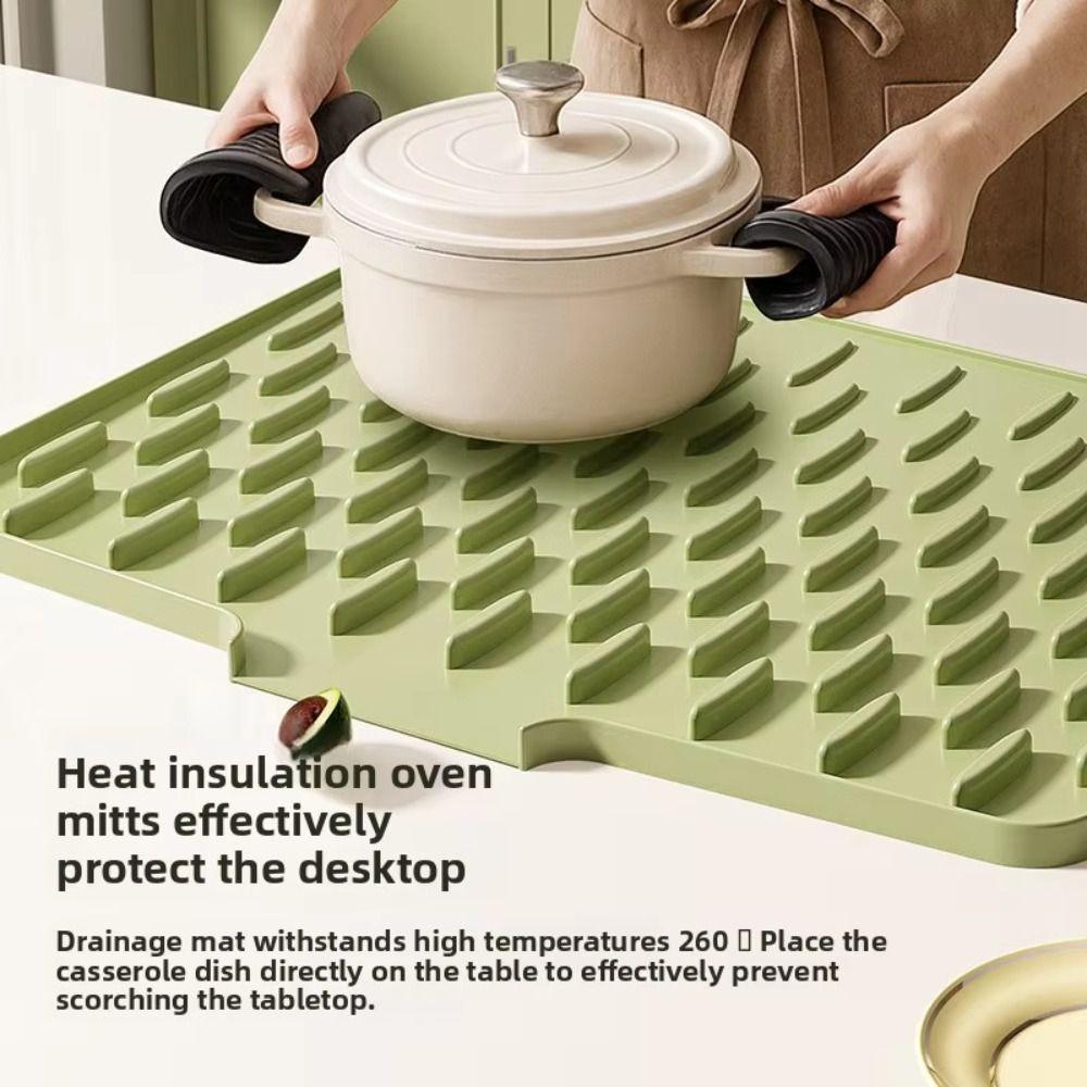 Built-in Drain Design Silicone Sink Mat Non-Slip Fast Drainage Dish Drying Tray Prevents Water Build Up Heat Resistant