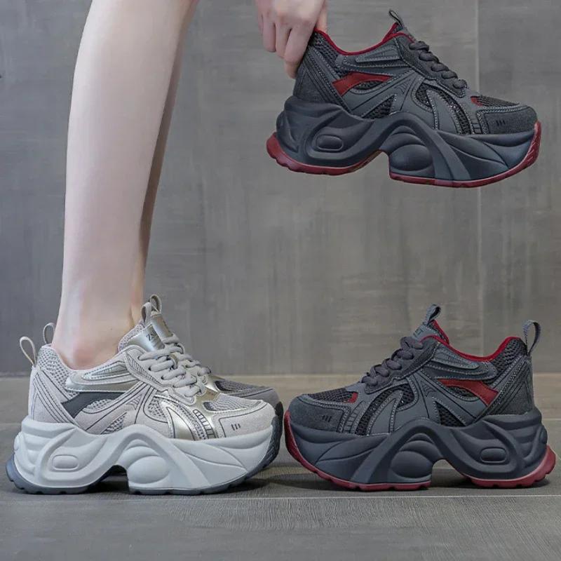 Fashion 7cm Air Mesh Ethnic Comfy Spring Flats Rubber Luxury Chunky Sneaker Concise Women Autumn Synthetic Leather Loafer Shoes