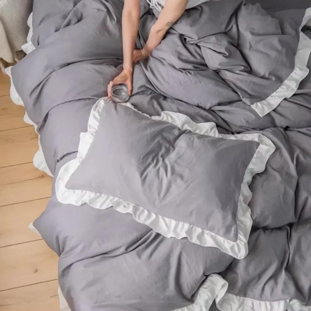 European Princess Pillow Cover Cushion Ruffle Pillow Sham Decorative Cotton Pillowcases with Invisible Zipper