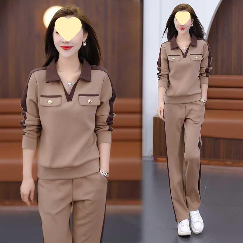 

Повседневный комплект-двойка весна-осень 2025 года для женщин среднего возраста: Модный спортивный костюм и толстовка M for 85-100 jin