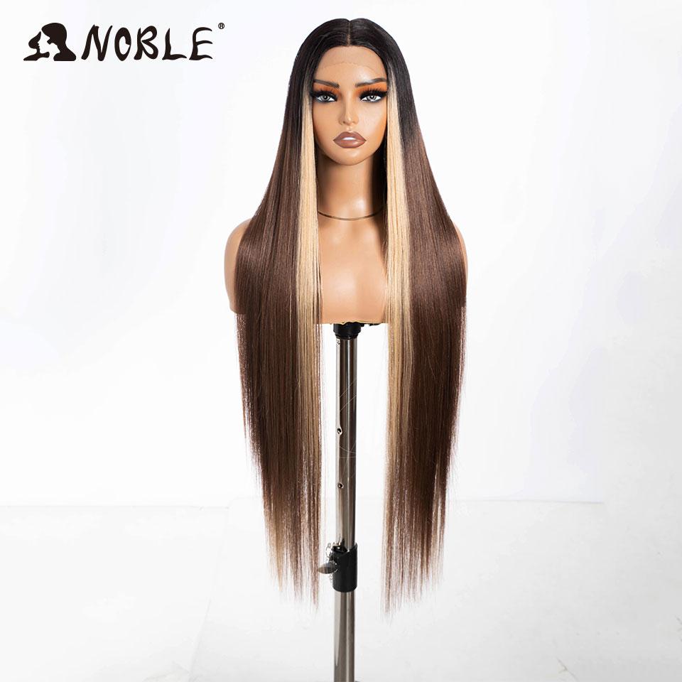 Noble Synthetic Lace Front Wigs For Women 38 Inch Straight Wig Lace Wig Ombre Blonde Lace Wigs Cosplay Straight Lace Front Wig