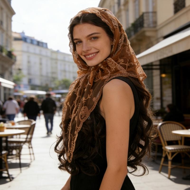 Multifunctional Lace Scarf Headwear Or Wrist Decors For Ladies Soft Polyester Headscarf Elegant Hair Accessory