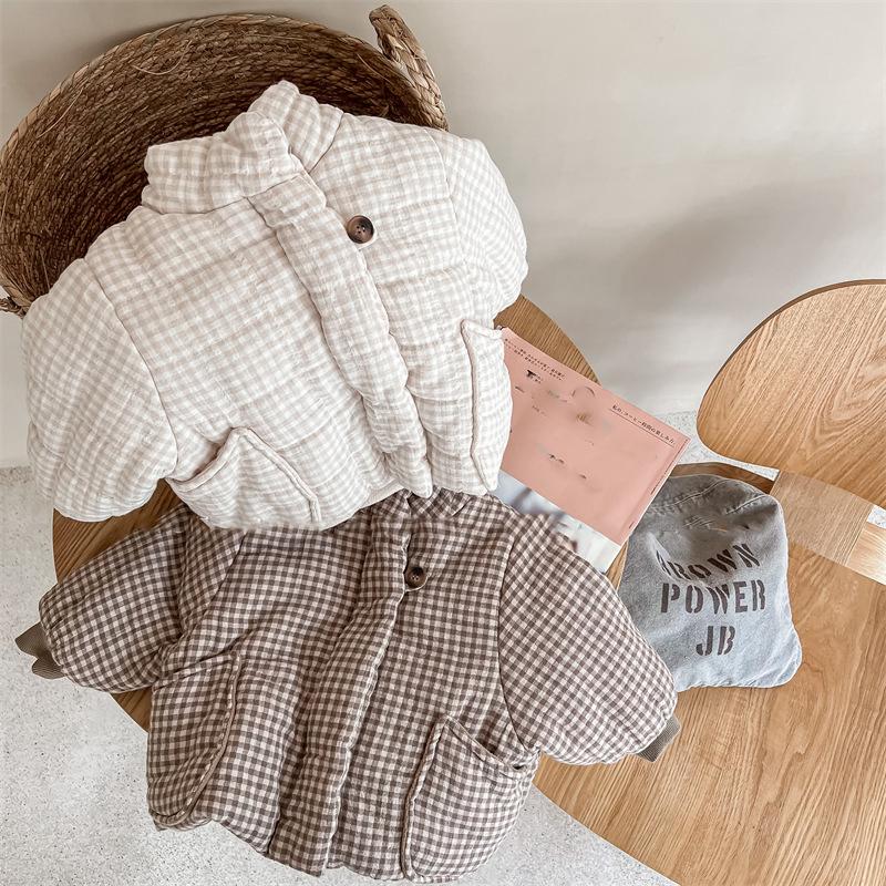 Winter Toddlers Kids Plaid Thicken Coats Fleece Children Warm Outerwear