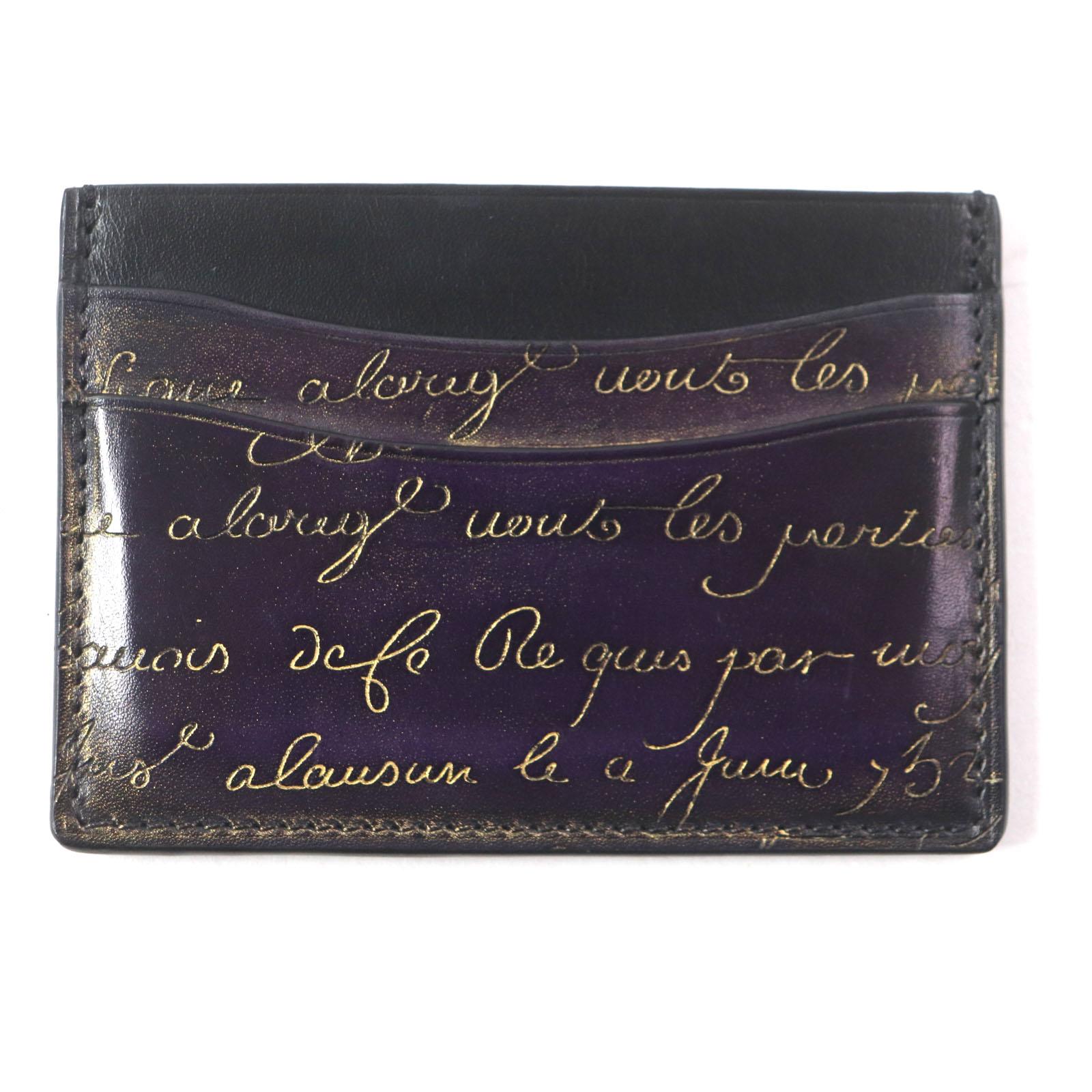 

Excellent Berluti Card Case BANBOU Calligraphy Golden Patine Card Holder purple leather mens Used