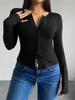 Women's Tops Y2K Solid Color Slim Cardigan Button Long Sleeve T-Shirt
