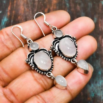 Beautiful Rose Quartz, Gemstone Handmade Jewelry 925 Sterling Silver Earring