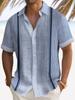 Men Linen Blend Vertical Striped Short Sleeve Button Down Shirts, Woven Stripe Motif Embellishment, Multiple Neutral Tone Beach Vacation Daily Options